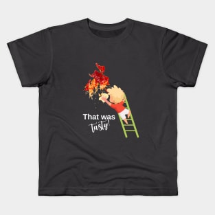 funny design with ketchup stain and kid, for dark background Kids T-Shirt